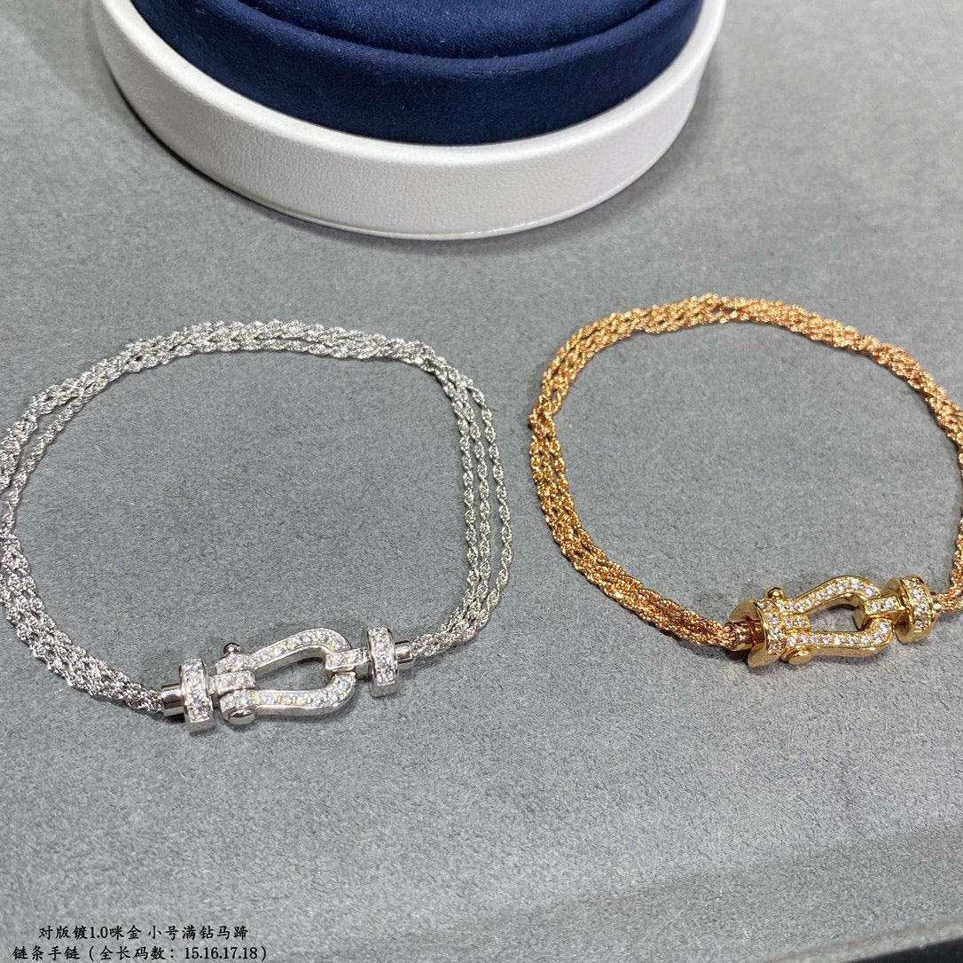[⭐Aura]FORCE SMALL HORSESHOE  DIAMOND CHAIN ROPE BRACELET