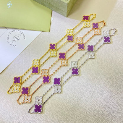 [⭐Aura Jewelry]CLOVER 10 MOTIFS  PURPLE VIOLET DIAMOND NECKLACE