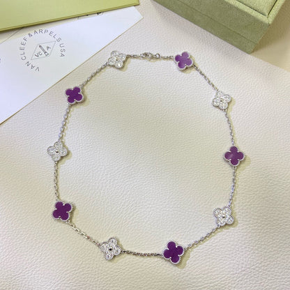 [⭐Aura Jewelry]CLOVER 10 MOTIFS  PURPLE VIOLET DIAMOND NECKLACE