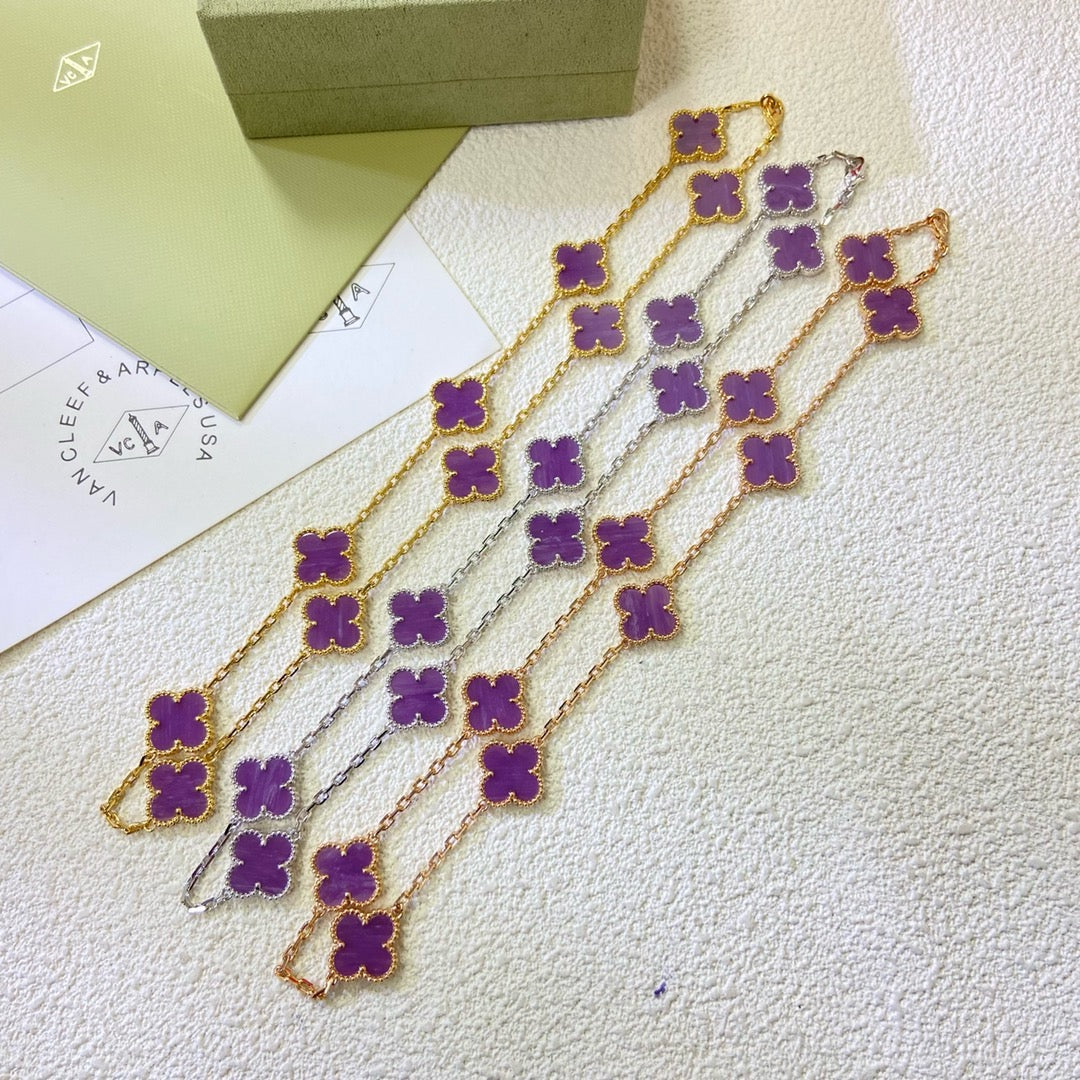 [⭐Aura Jewelry]CLOVER 10 MOTIFS  PURPLE VIOLET  NECKLACE