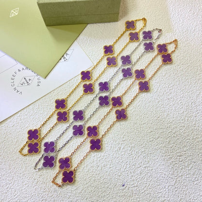 [⭐Aura Jewelry]CLOVER 10 MOTIFS  PURPLE VIOLET  NECKLACE