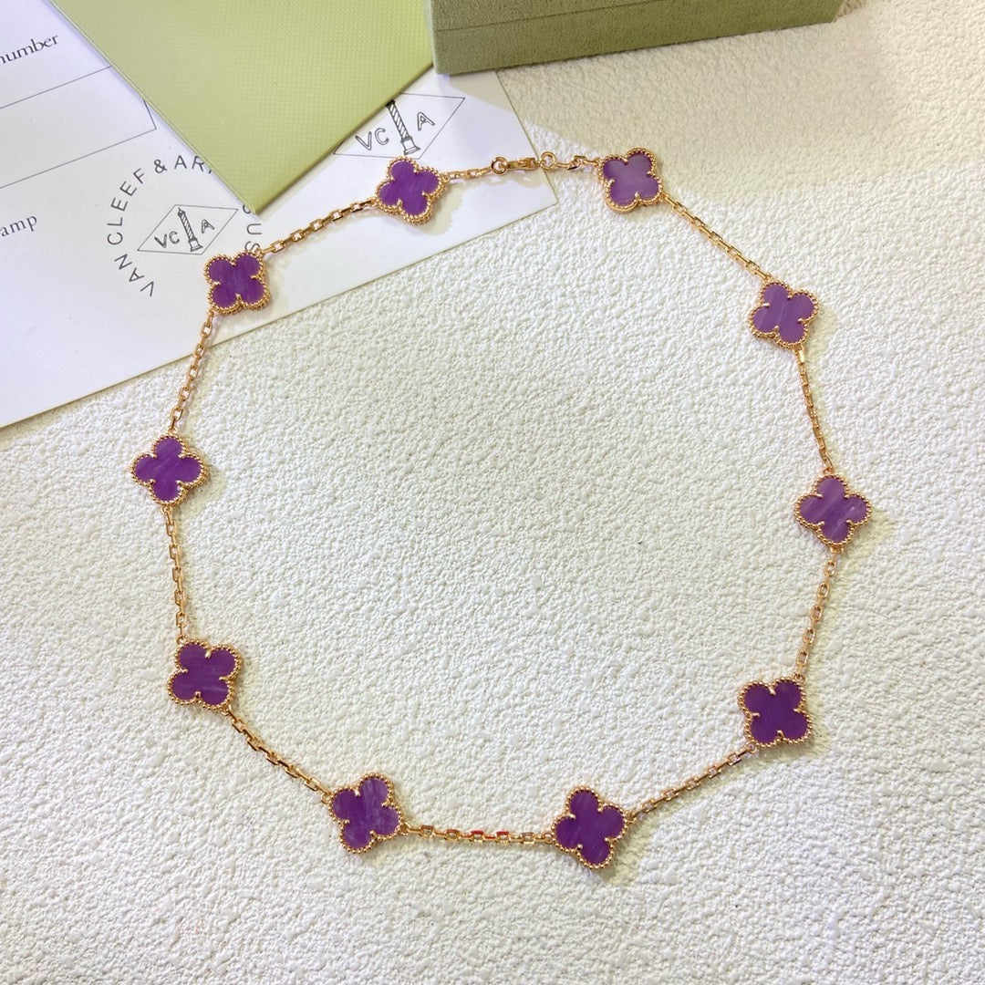 [⭐Aura Jewelry]CLOVER 10 MOTIFS  PURPLE VIOLET  NECKLACE