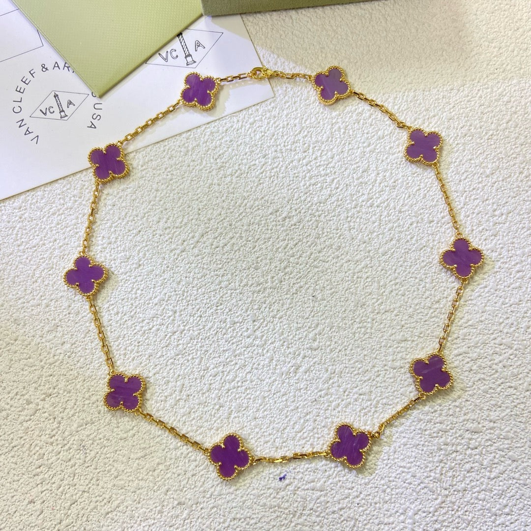 [⭐Aura Jewelry]CLOVER 10 MOTIFS  PURPLE VIOLET  NECKLACE