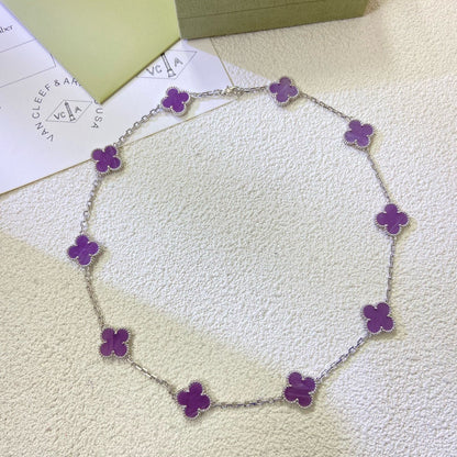 [⭐Aura Jewelry]CLOVER 10 MOTIFS  PURPLE VIOLET  NECKLACE