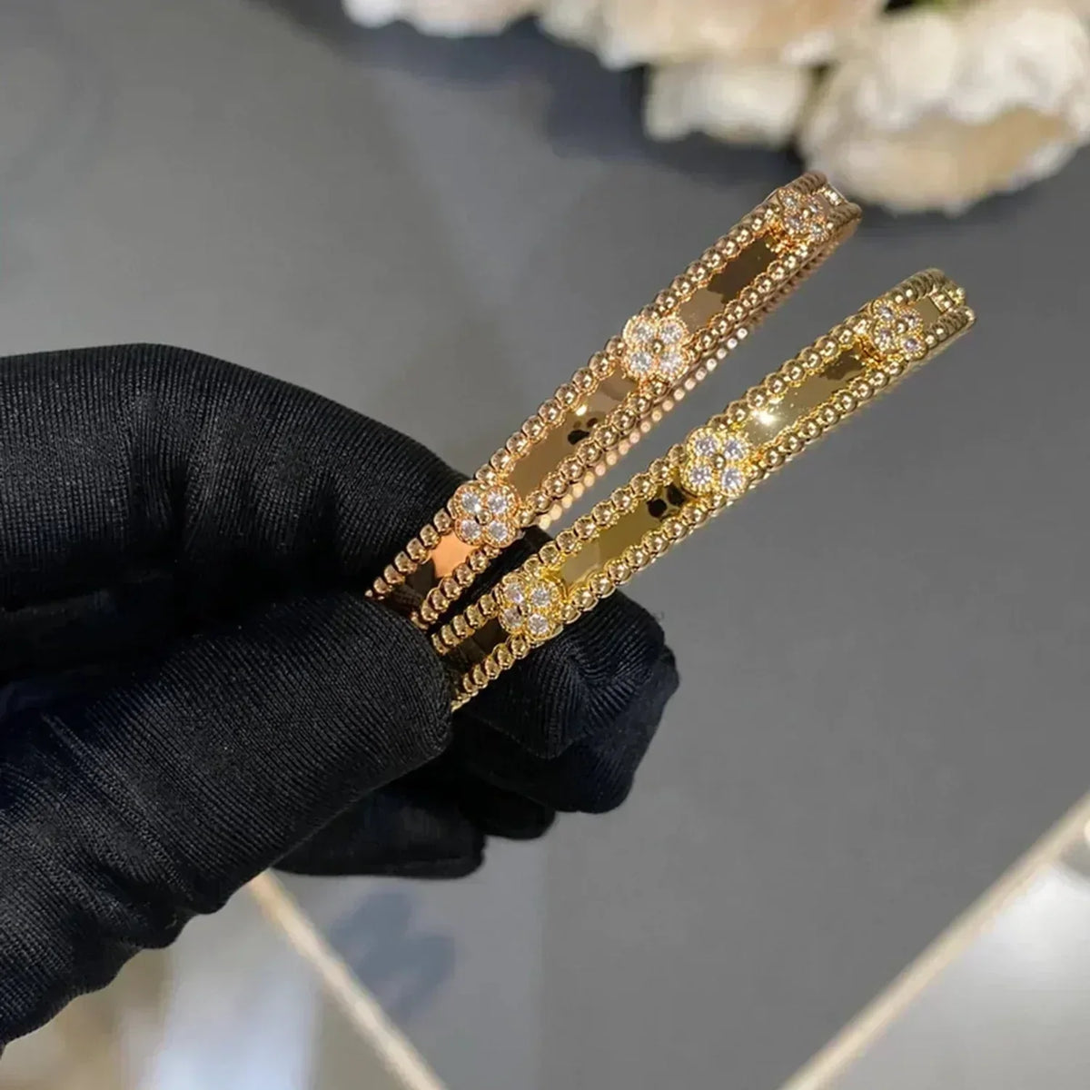 [⭐Aura]CLOVER BRACELET 4MM DIAMONDS