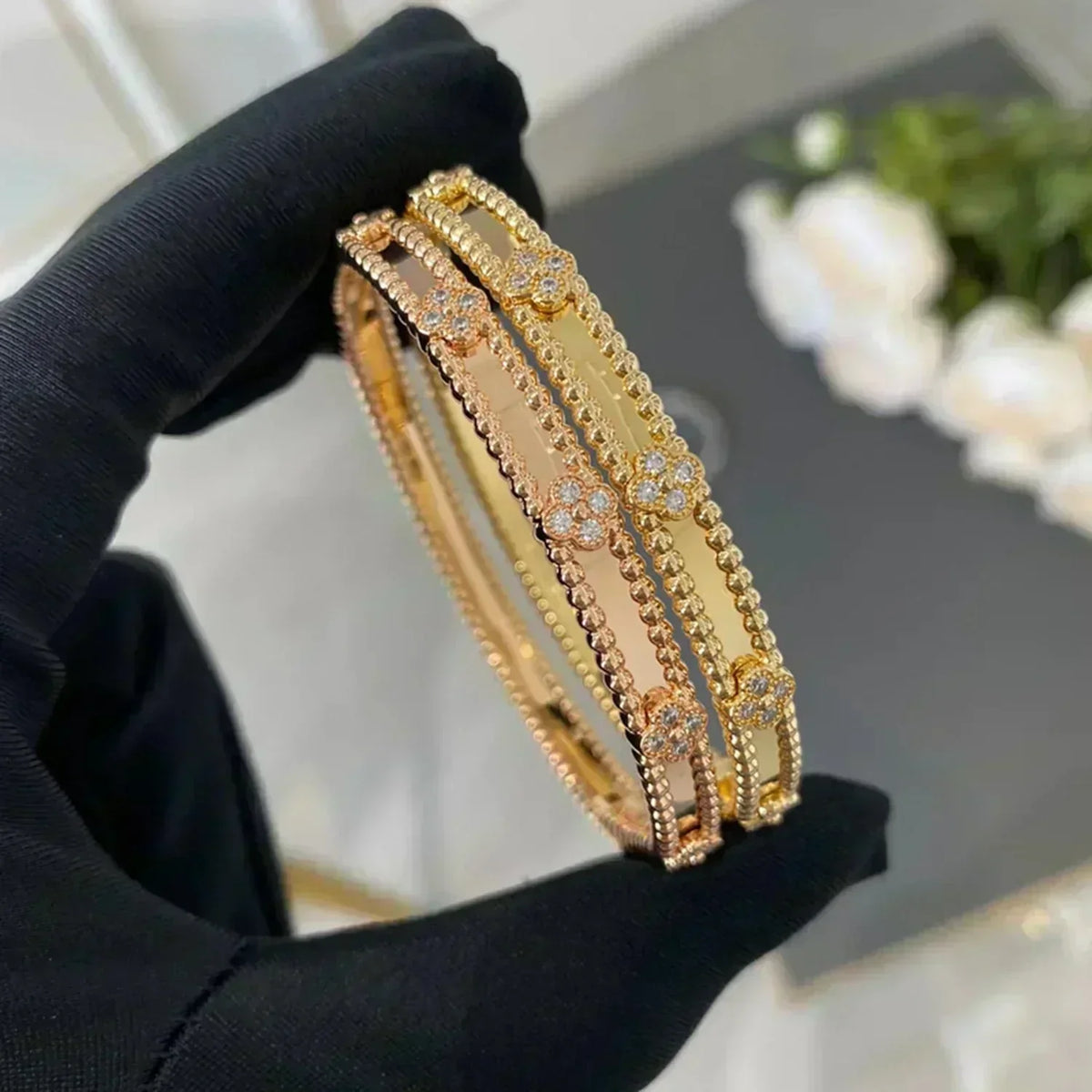 [⭐Aura]CLOVER BRACELET 4MM DIAMONDS