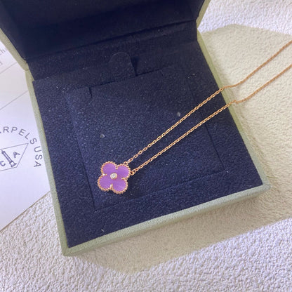 [⭐Aura Jewelry]CLOVER 15MM DIAMOND  PURPLE VIOLET NECKLACE