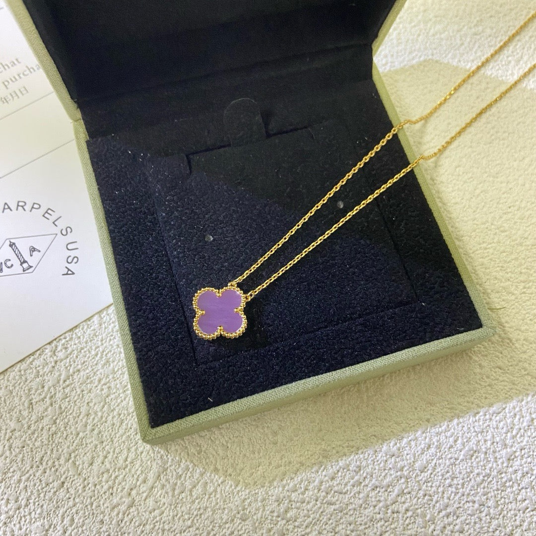 [⭐Aura Jewelry]CLOVER 15MM  PURPLE VIOLET NECKLACE