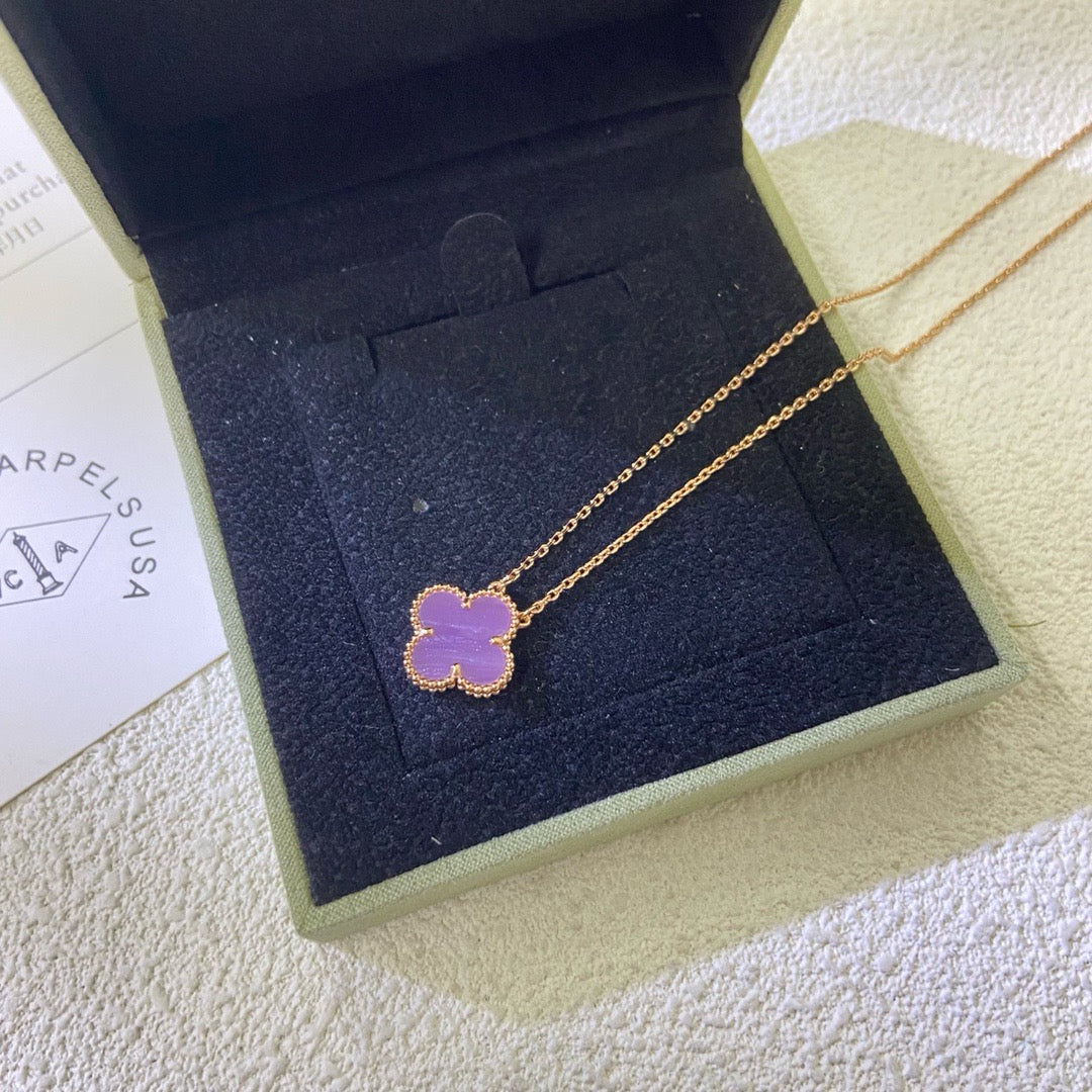 [⭐Aura Jewelry]CLOVER 15MM  PURPLE VIOLET NECKLACE