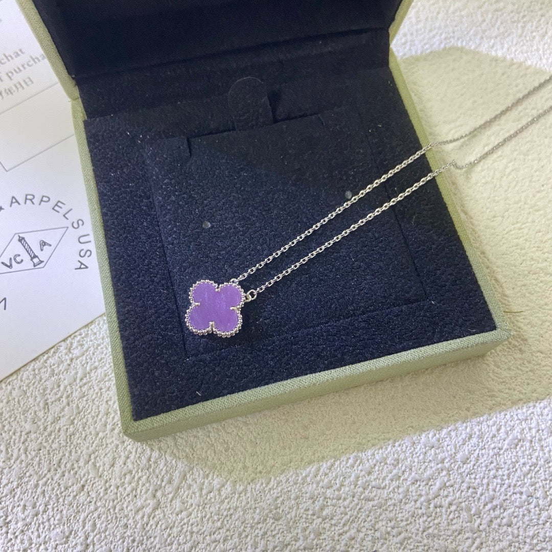 [⭐Aura Jewelry]CLOVER 15MM  PURPLE VIOLET NECKLACE