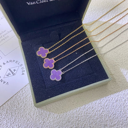 [⭐Aura Jewelry]CLOVER 15MM  PURPLE VIOLET NECKLACE