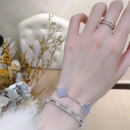 [⭐Aura] CLOVER 5 MOTIF PURPLE CHALCEDONY BRACELET COLLECTION