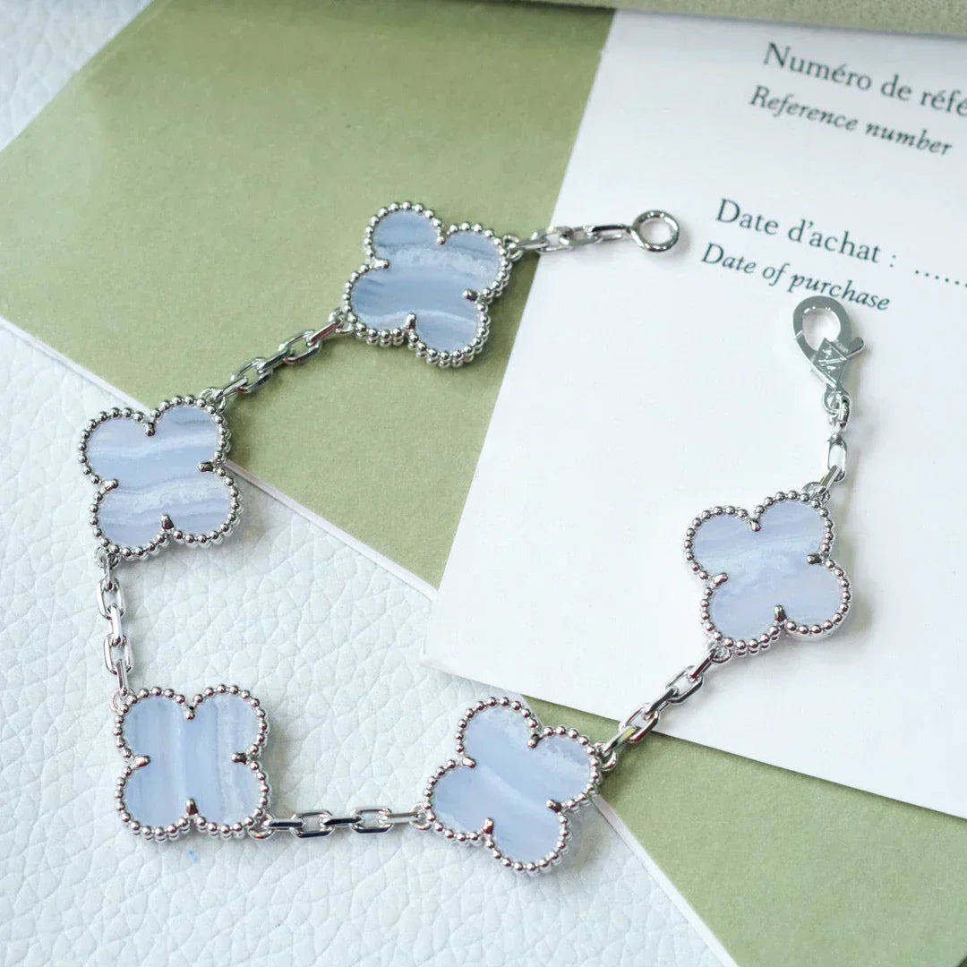 [⭐Aura] CLOVER 5 MOTIF PURPLE CHALCEDONY BRACELET COLLECTION