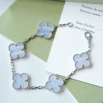 [⭐Aura] CLOVER 5 MOTIF PURPLE CHALCEDONY BRACELET COLLECTION