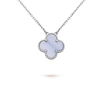 [⭐Aura]CLOVER 15MM BLUE CHALCEDONY NECKLACE SILVER