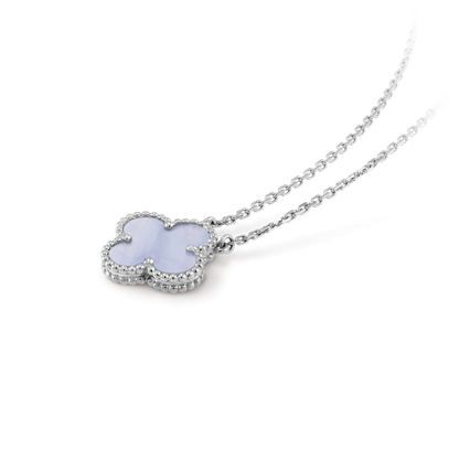 [⭐Aura]CLOVER 15MM BLUE CHALCEDONY NECKLACE SILVER