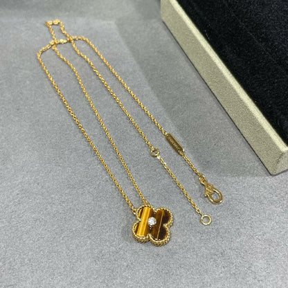 [⭐Aura]CLOVER 15MM DIAMOND AND YELLOW TIGER'S EYE AGATE necklace