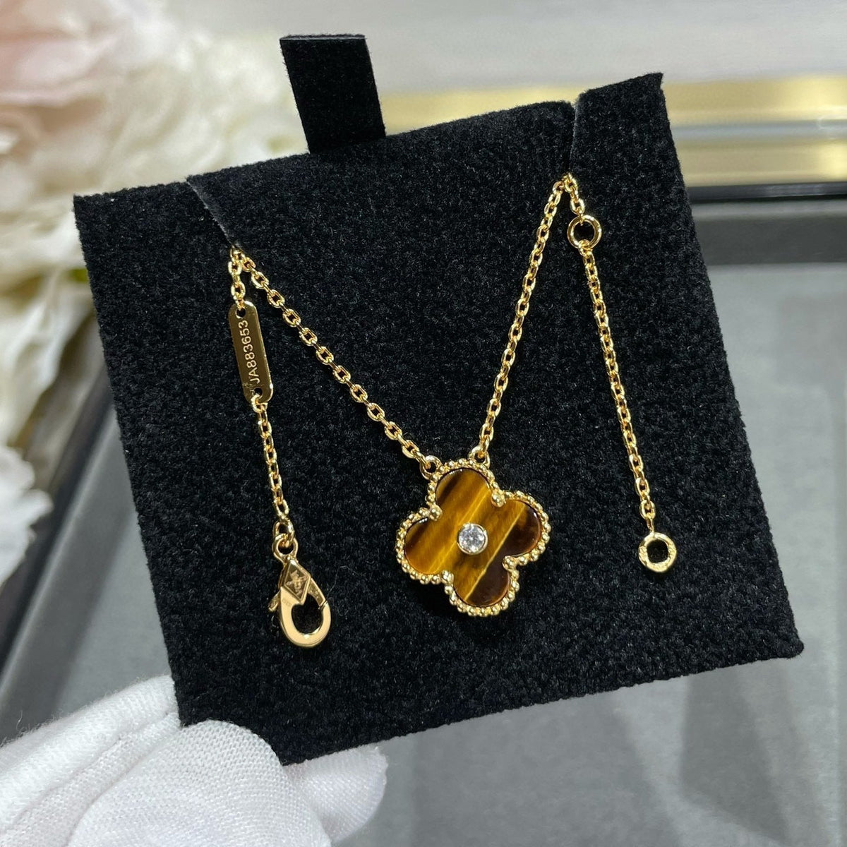 [⭐Aura]CLOVER 15MM DIAMOND AND YELLOW TIGER'S EYE AGATE necklace