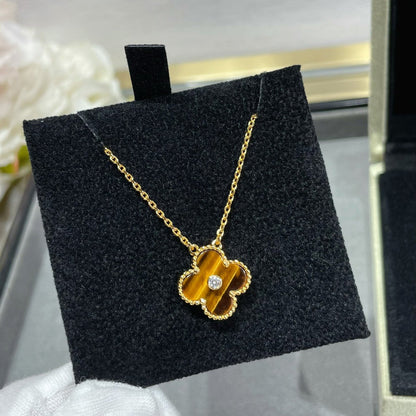 [⭐Aura]CLOVER 15MM DIAMOND AND YELLOW TIGER'S EYE AGATE necklace