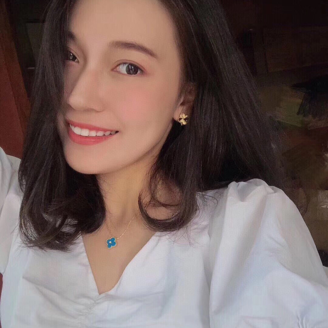 [⭐Aura]CLOVER 15MM DIAMOND AND BLUE AGATE NECKLACE