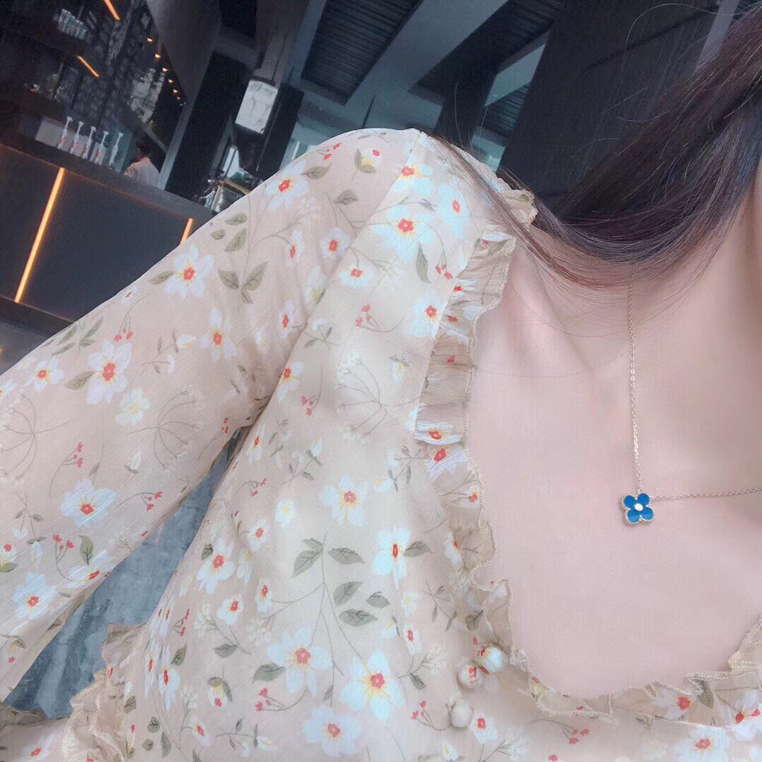 [⭐Aura]CLOVER 15MM DIAMOND AND BLUE AGATE NECKLACE