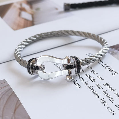[⭐Aura]FORCE LARGE HORSESHOE BLACK DIAMOND BRACELET SILVER