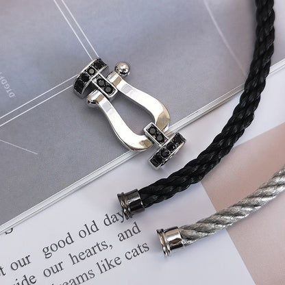 [⭐Aura]FORCE LARGE HORSESHOE BLACK DIAMOND BRACELET SILVER