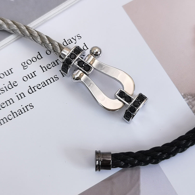 [⭐Aura]FORCE LARGE HORSESHOE BLACK DIAMOND BRACELET SILVER