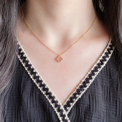 [⭐Aura]CLOVER 15MM PINK MOTHER-OF-PEARL SINGLE FLOWER NECKLACE