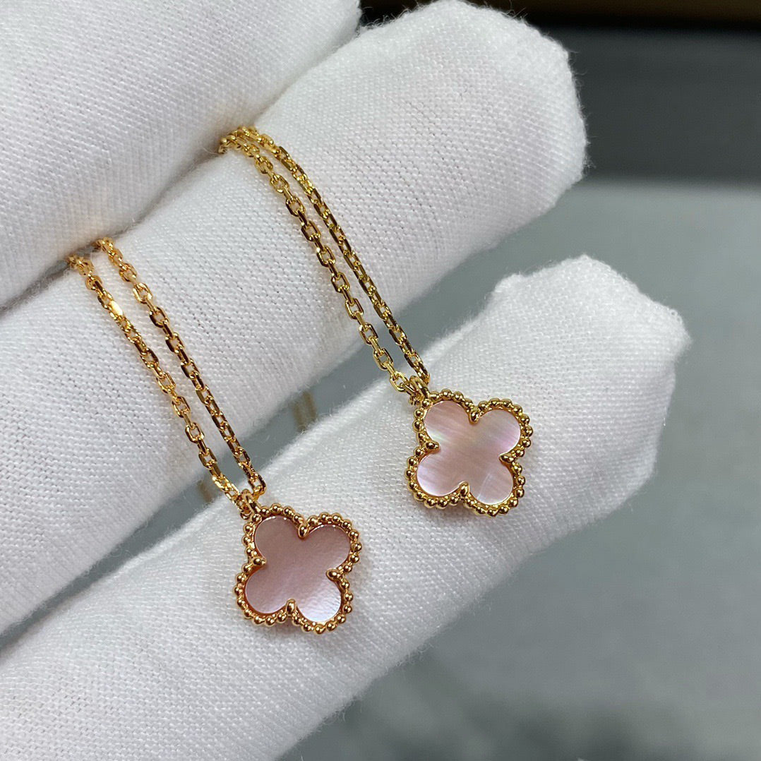 [⭐Aura]CLOVER 15MM PINK MOTHER-OF-PEARL SINGLE FLOWER NECKLACE