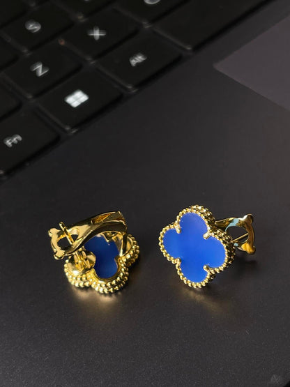 [⭐Aura] CLOVER LARGE (20mm) 1 MOTIFS BLUE MOP STUD EARRINGS