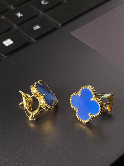 [⭐Aura] CLOVER LARGE (20mm) 1 MOTIFS BLUE MOP STUD EARRINGS