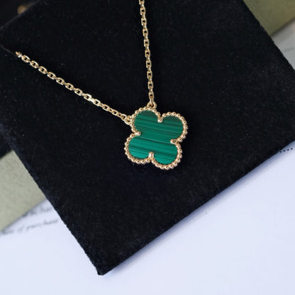 [⭐Aura]CLOVER 15MM MALACHITE SINGLE FLOWER  NECKLACE