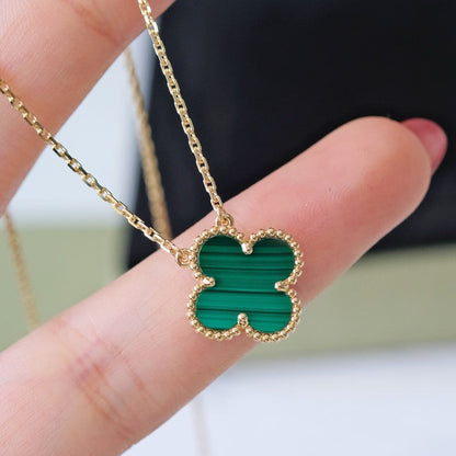 [⭐Aura]CLOVER 15MM MALACHITE SINGLE FLOWER  NECKLACE