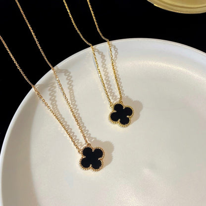 [⭐Aura]CLOVER 15MM BLACK ONYX SINGLE FLOWER NECKLACE