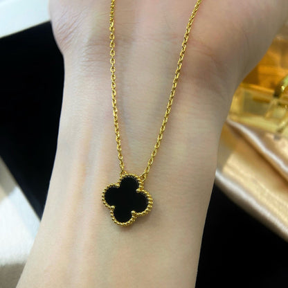 [⭐Aura]CLOVER 15MM BLACK ONYX SINGLE FLOWER NECKLACE