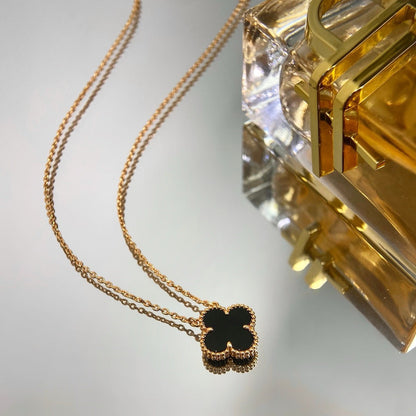 [⭐Aura]CLOVER 15MM BLACK ONYX SINGLE FLOWER NECKLACE
