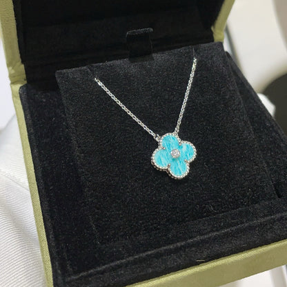 [⭐Aura]CLOVER 15MM DIAMOND SVRES PORCELAIN  NECKLACE SILVER