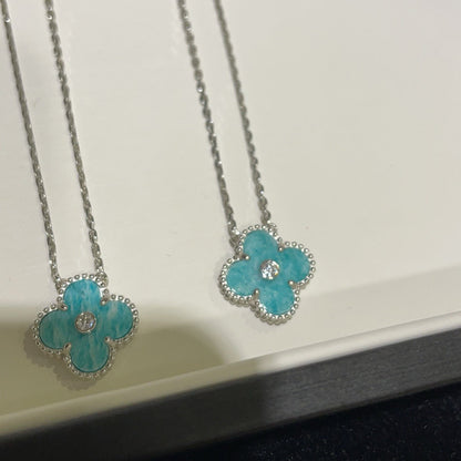 [⭐Aura]CLOVER 15MM DIAMOND SVRES PORCELAIN  NECKLACE SILVER