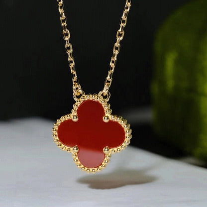 [⭐Aura]CLOVER 15MM CARNELIAN SINGLE FLOWER NECKLACE