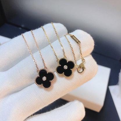 [⭐Aura]CLOVER 15MM DIAMOND ONYX NECKLACE