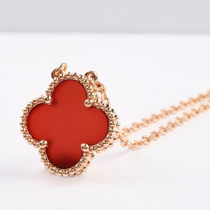 [⭐Aura]CLOVER 15MM CARNELIAN SINGLE FLOWER NECKLACE