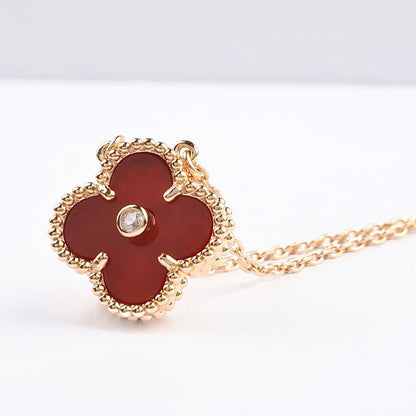 [⭐Aura]CLOVER 15MM DIAMOND CARNELIAN NECKLACE