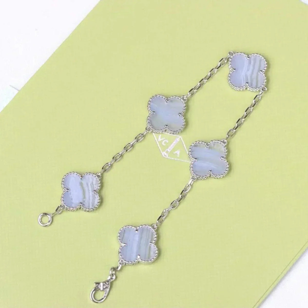 [⭐Aura] CLOVER 5 MOTIF PURPLE CHALCEDONY BRACELET COLLECTION