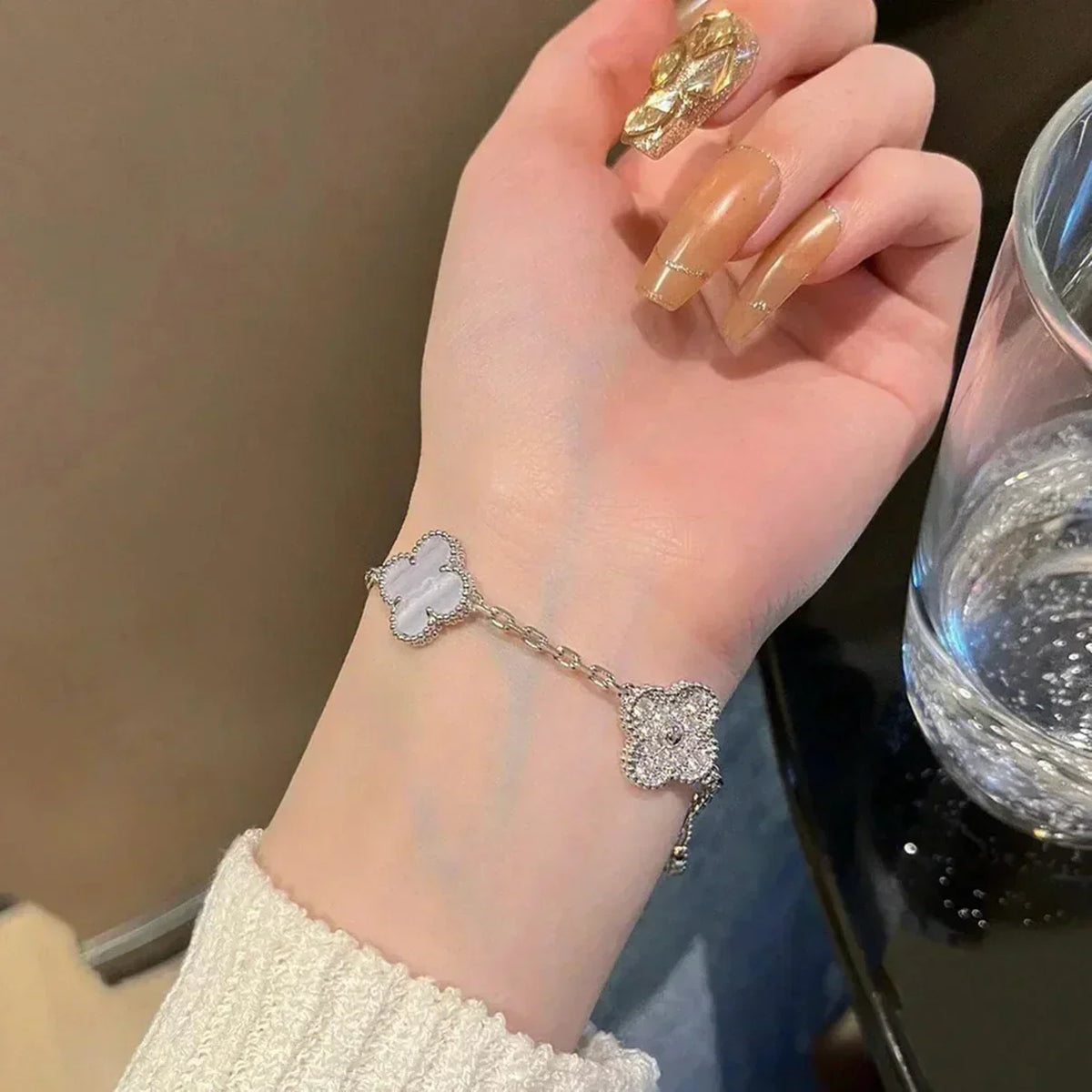 [⭐Aura] CLOVER 5 MOTIF PURPLE CHALCEDONY BRACELET COLLECTION