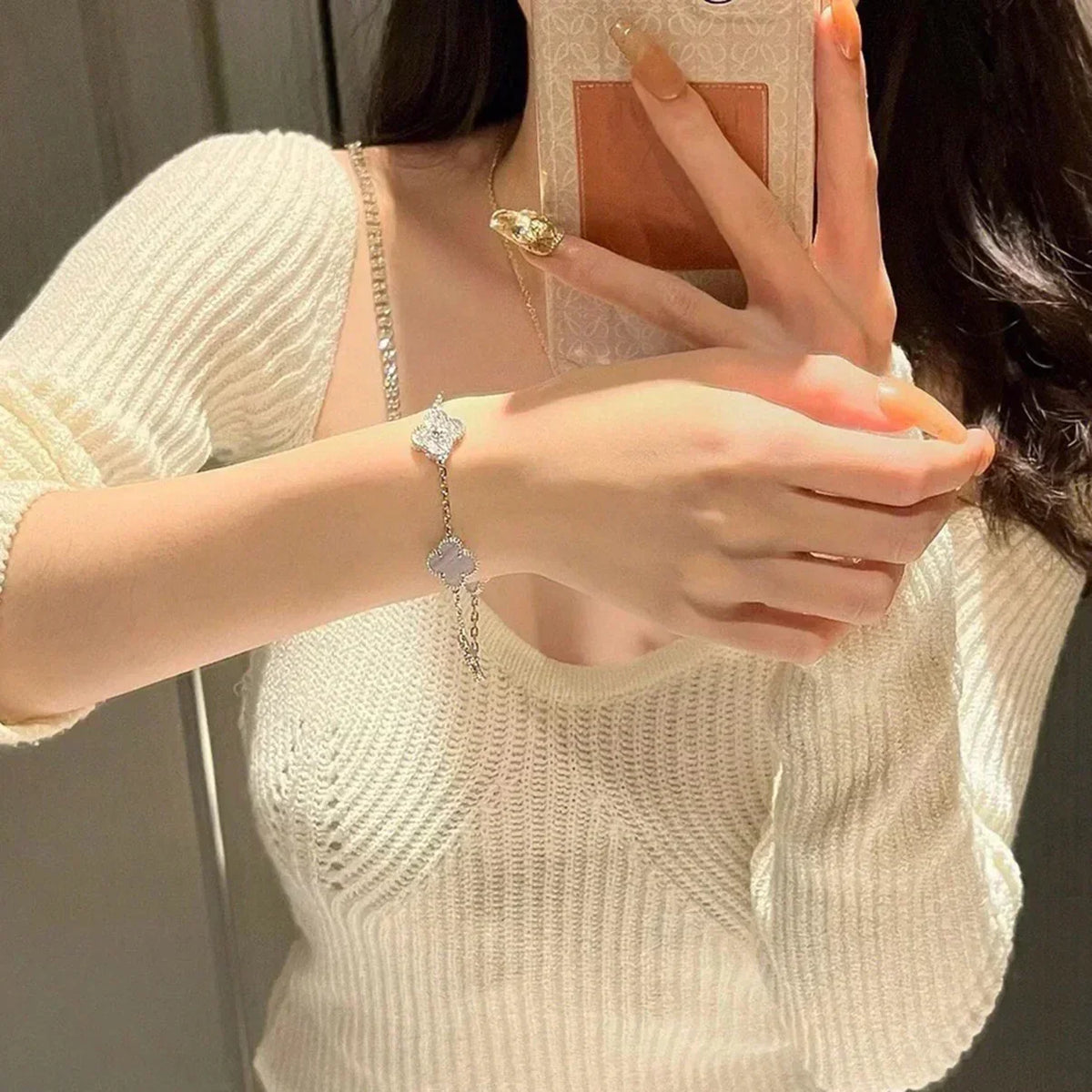 [⭐Aura] CLOVER 5 MOTIF PURPLE CHALCEDONY BRACELET COLLECTION
