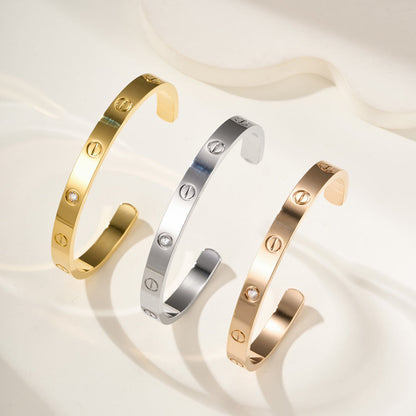 [⭐Aura]LOVE BRACELET 6.1MM 1 DIAMOND OPEN CUFF