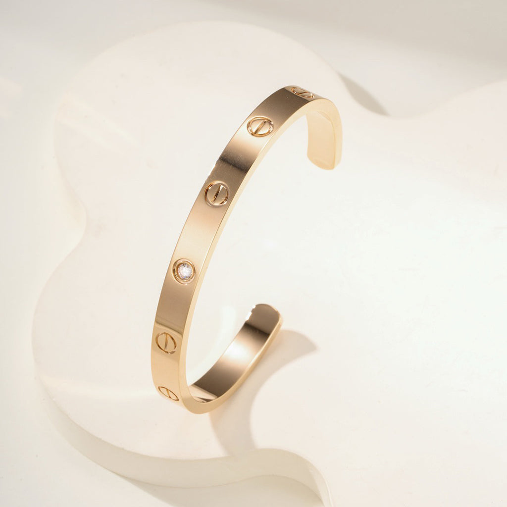 [⭐Aura]LOVE BRACELET 6.1MM 1 DIAMOND OPEN CUFF