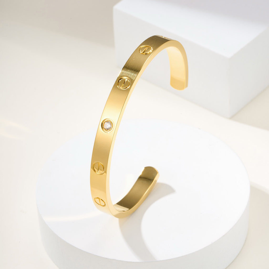[⭐Aura]LOVE BRACELET 6.1MM 1 DIAMOND OPEN CUFF