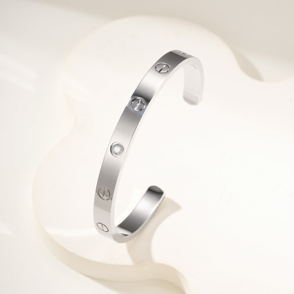 [⭐Aura]LOVE BRACELET 6.1MM 1 DIAMOND OPEN CUFF